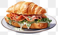 PNG  Croissant sandwich plate food vegetable. AI generated Image by rawpixel.
