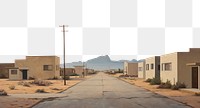 PNG desert town street landscape.