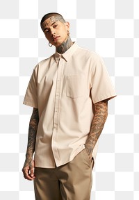 PNG  Cream polo shirt mockup fashion sleeve portrait.
