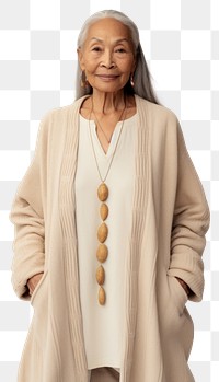 PNG  Cream cardigan mockup necklace sweater jewelry.