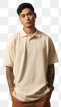 PNG  Cream polo shirt mockup portrait t-shirt fashion.