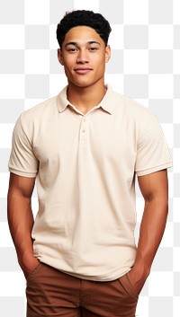 PNG  Cream polo shirt mockup portrait t-shirt fashion.