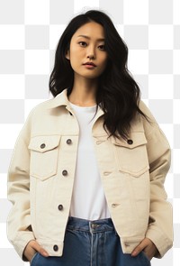 PNG Cream denim jacket mockup fashion coat individuality.