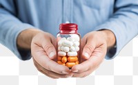 PNG  A man hand holding pills bottle medication container variation. AI generated Image by rawpixel.