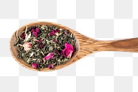 PNG Mix of green tea with strawberry and hibiscus flowers spoon plant herbs