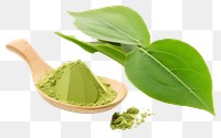 PNG  Instant matcha green tea with leaf plant herbs white background. AI generated Image by rawpixel.
