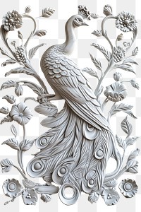PNG Bas-relief a peacock sculpture texture white art representation.