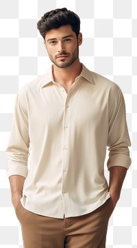 PNG Cream shirt mockup fashion sleeve blouse.