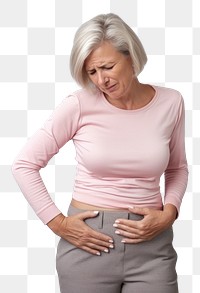 PNG Mature woman with stomach pain sleeve adult anticipation. AI generated Image by rawpixel.