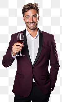 PNG  Happy man holding a glass of wine tuxedo adult white background.