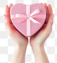 PNG  Female hands holding a gift in a pink heart symbol love box