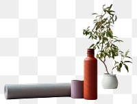 PNG  Yoga mat set in the minimal scene plant vase houseplant. AI generated Image by rawpixel.