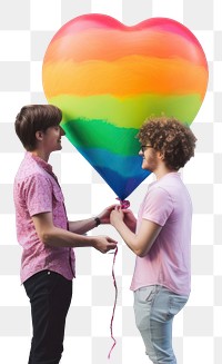 PNG  LGBT couple holding a colorful heart shape air balloon togetherness architecture celebration. AI generated Image by rawpixel.