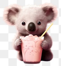 PNG Koala cute pink background bubble tea.