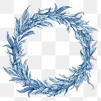PNG  Circle frame of wreath pattern sketch blue.