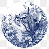PNG  Circle frame of cat and flower drawing sketch animal