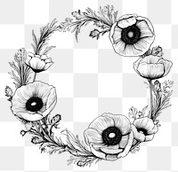 PNG Circle frame with anemone drawing sketch pattern.