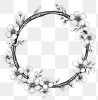 PNG Circle frame with blossom drawing sketch white.