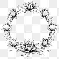 PNG Circle frame with lotus drawing sketch pattern.