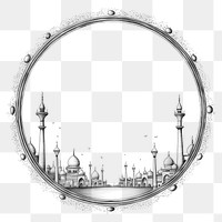 PNG Circle frame with Ramadan Mubarak drawing sketch white background.