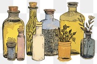 PNG  Illustratio the 1970s of essential oils bottle glass plant.