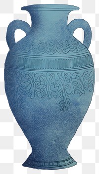 PNG Illustration of a vase blue pottery urn white background.