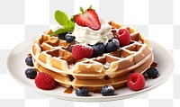 PNG Waffle Breakfast waffle fruit plate. AI generated Image by rawpixel.