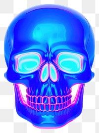 PNG  Surrealistic painting of blue neon skull purple white background clothing.