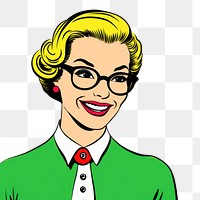 PNG  Comic of business woman smiling portrait glasses drawing.