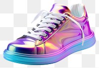 PNG  Sneakers iridescent footwear shoe white background.