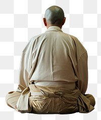 PNG  Buddhist priest kneeling in the temple adult cross-legged spirituality. AI generated Image by rawpixel.