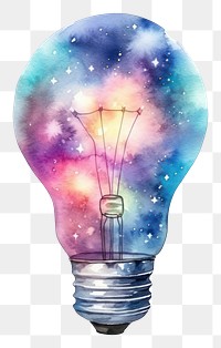 PNG  Light bulb drop in Watercolor style lightbulb galaxy white background.