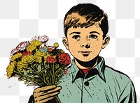 PNG  Boy holding a flower drawing sketch adult.