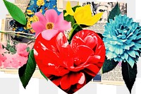 PNG Heart with flower collage blossom dahlia.