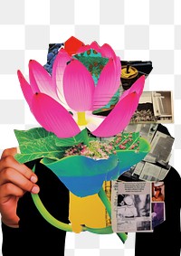 PNG Minimal lotus collage art flower.