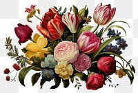 PNG  Tulips and roses painting pattern flower. AI generated Image by rawpixel.