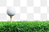 PNG Golf ball with a golf tee on a green grass sports plant white background.