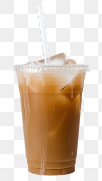 PNG A plastic disposable ice coffee glass with straw and blank white label drink juice milk.