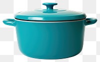 PNG A retro cyan dutch oven pot cookware food white background.
