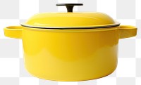 PNG A retro yellow dutch oven pot cookware white background appliance.