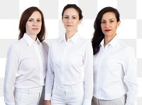 PNG White women wearing white corporate uniform portrait blouse sleeve.