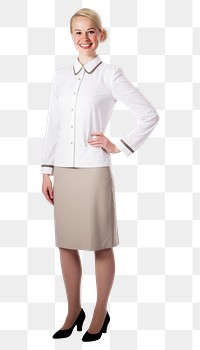 PNG White woman wearing white cabin crew uniform miniskirt portrait sleeve.