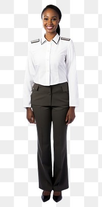 PNG Black woman wearing white cabin crew uniform portrait blouse white background.