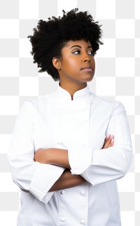 PNG Black women wearing white chef uniform portrait photo white background.