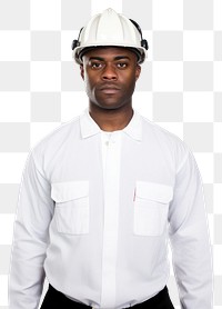 PNG Black man wearing white fireman uniform portrait hardhat helmet.