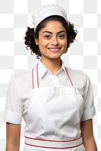PNG Latin woman wearing blank white fast food uniform portrait white background hairstyle.