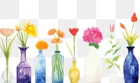 PNG Flower in different kind of vases border plant jar white background.