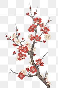PNG  Traditional japanese wood block print illustration of a blossom flower on ground in winter painting pattern plant
