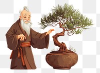 PNG A happy Japanese senior man holding pine bonzai pot bonsai adult plant. AI generated Image by rawpixel.