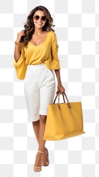 PNG Happy Hispanic woman shopping handbag adult disembarking.